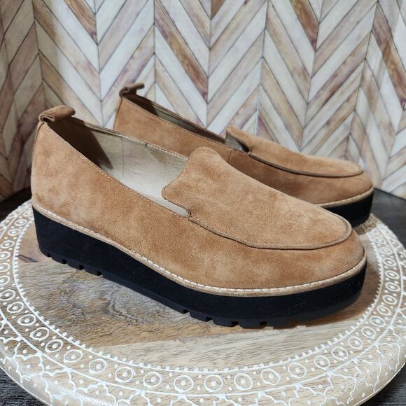 Eileen Fisher Plus System Shoes - Tan Suede Platform Loafers